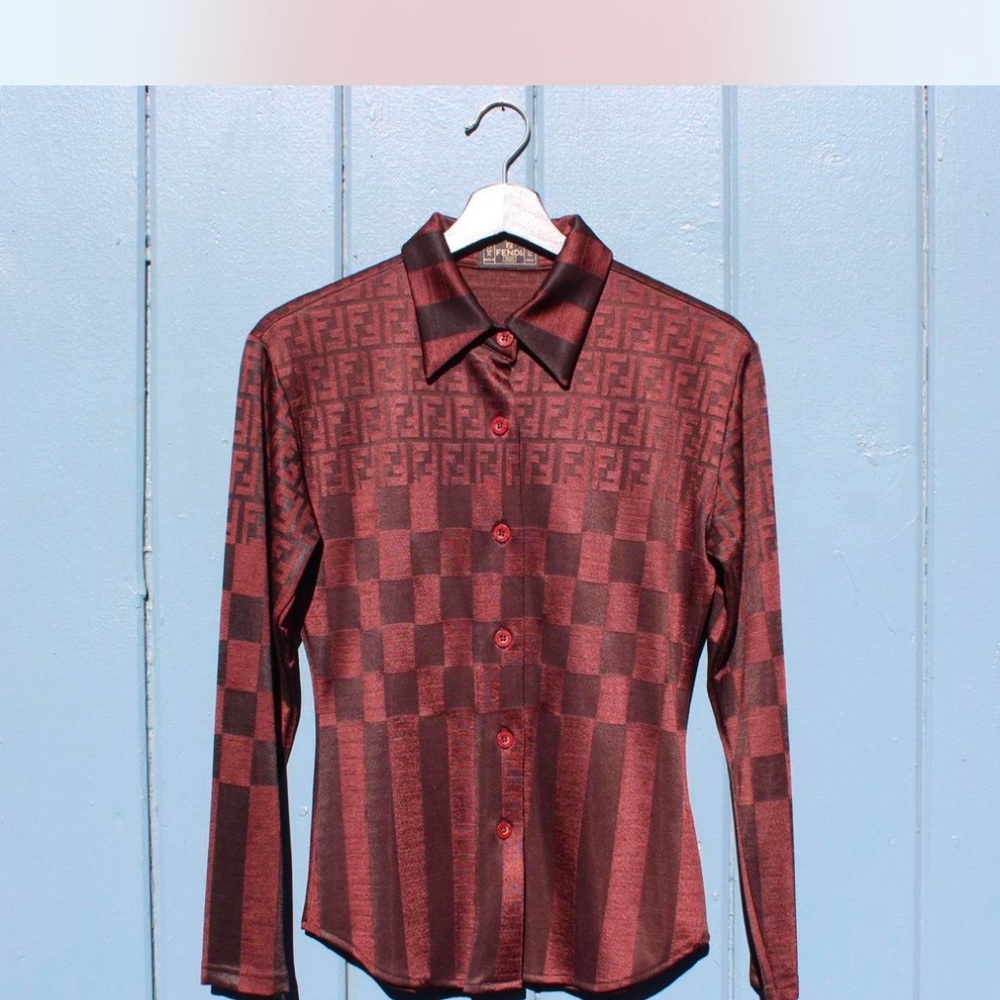 Fendi Monogram Y2K Brown Long Sleeve Blouse